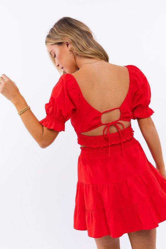 Cropped Tie Back Puff Sleeve Top