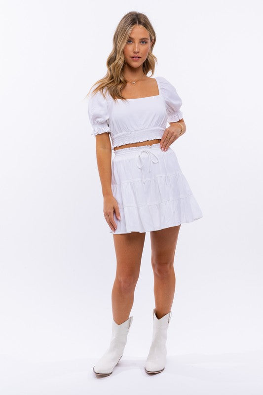 Cropped Tie Back Puff Sleeve Top