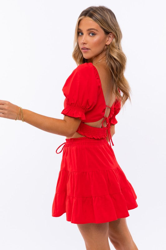 Cropped Tie Back Puff Sleeve Top