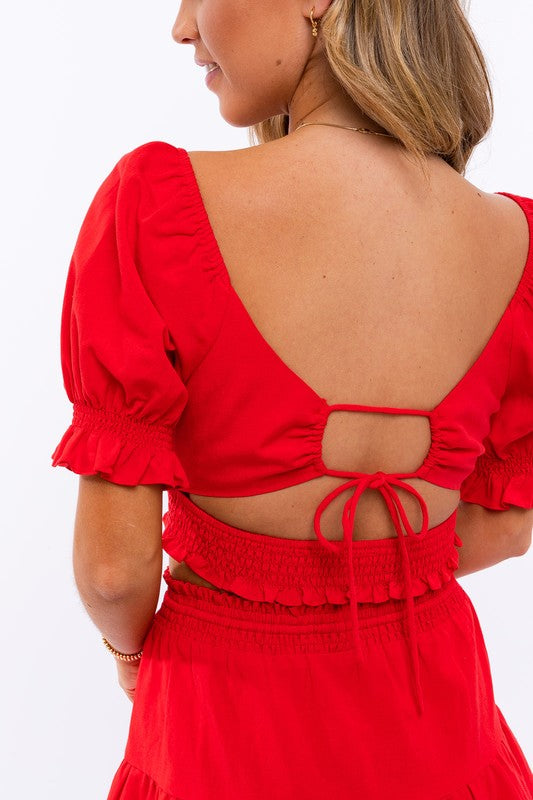 Cropped Tie Back Puff Sleeve Top