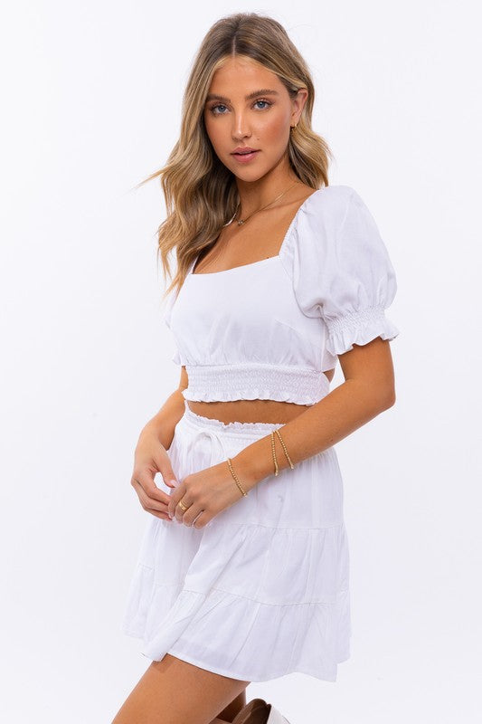 Cropped Tie Back Puff Sleeve Top