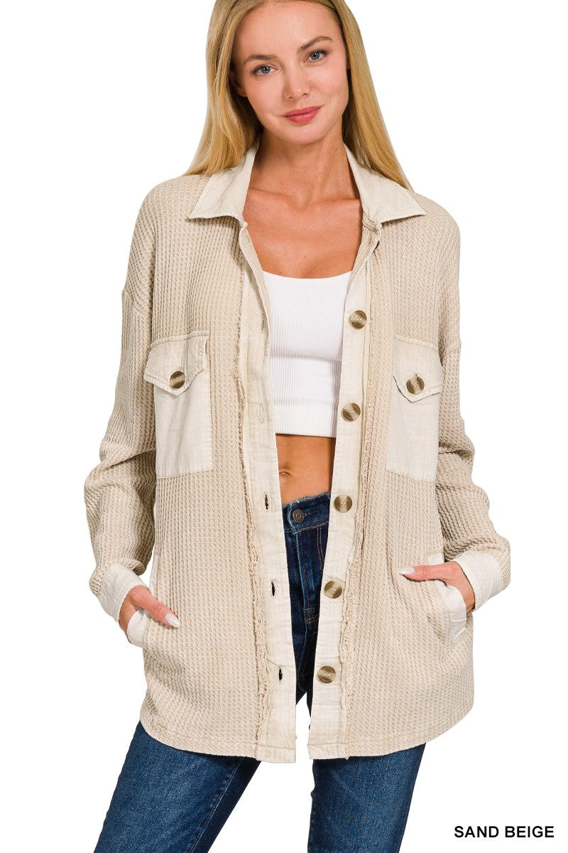 Beige Waffle Shacket