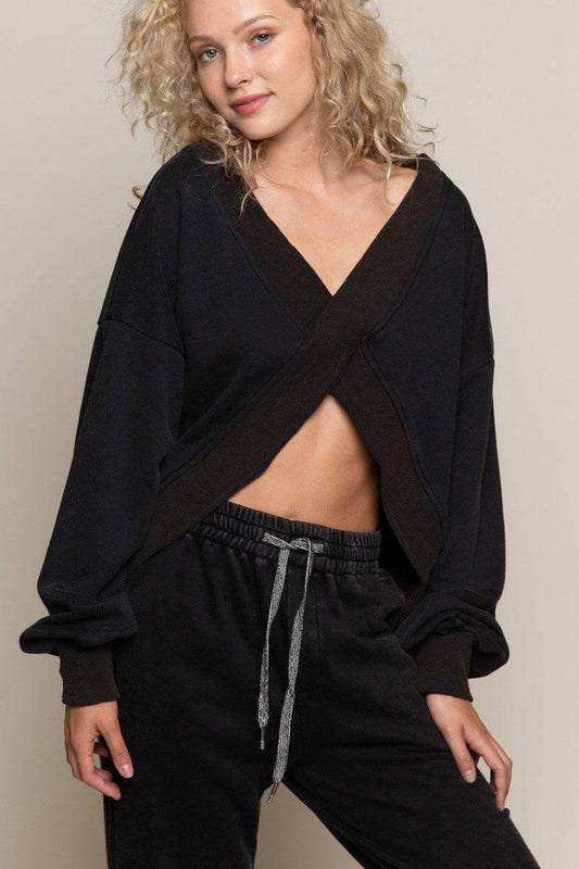 Black Criss Cross Reversible Sweatshirt