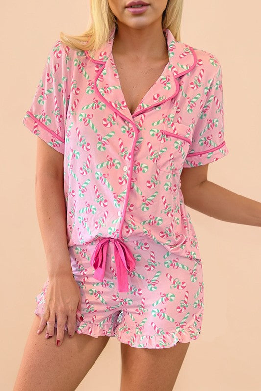 Pink Candy Cane Pajama Set