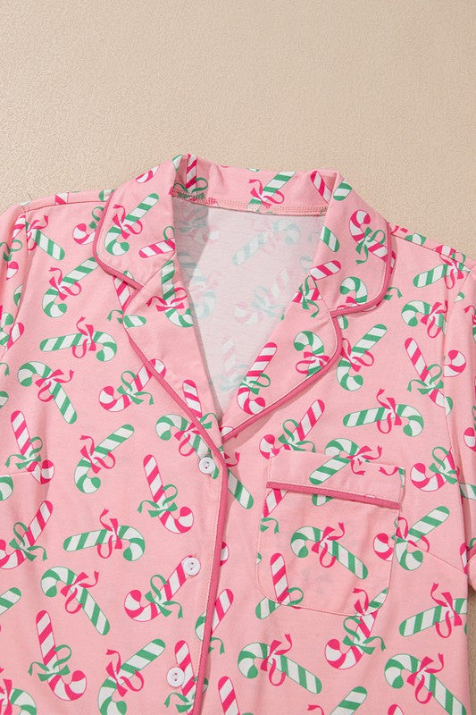 Pink Candy Cane Pajama Set