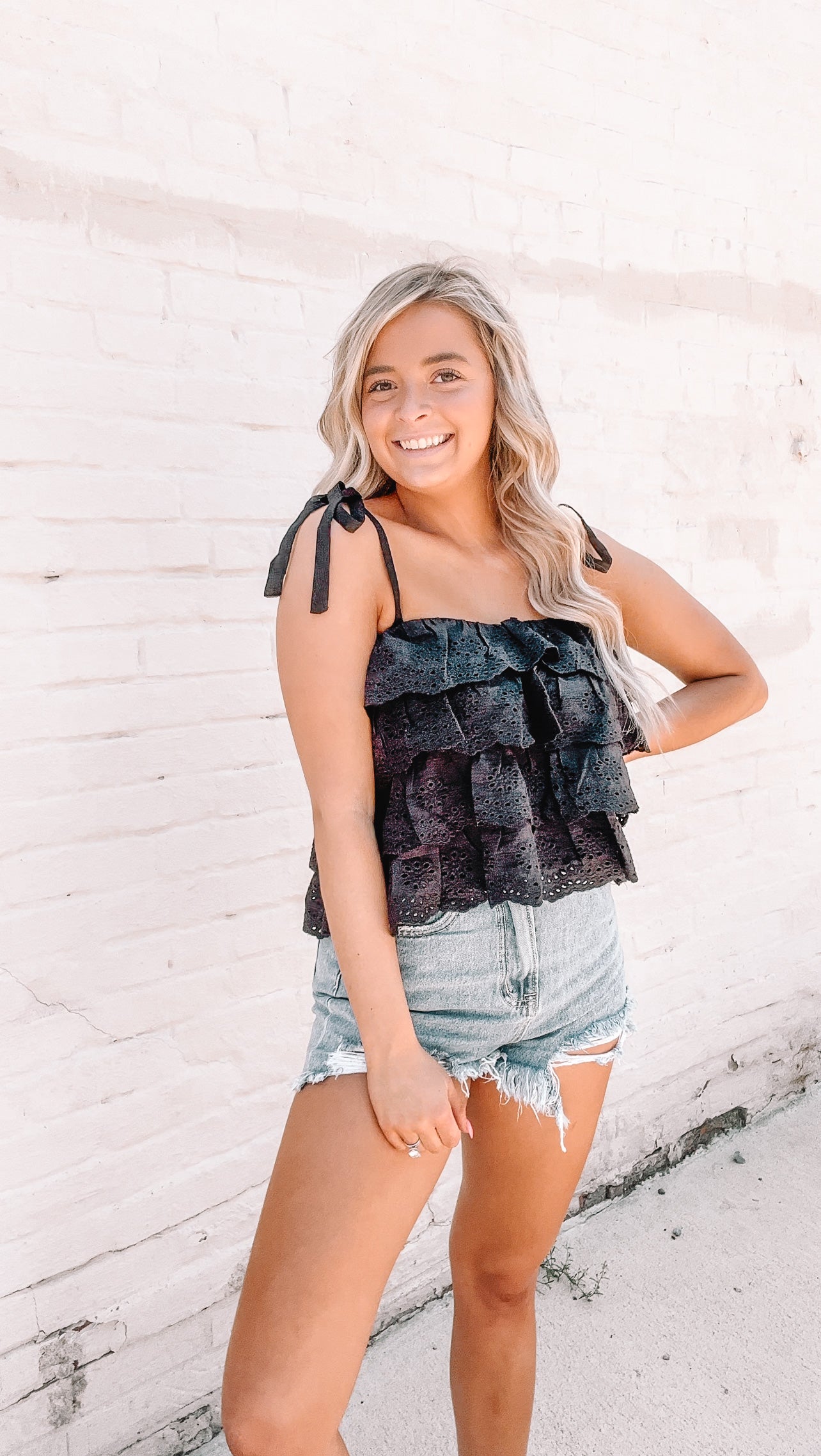 Black Ruffle Tie Strap Top