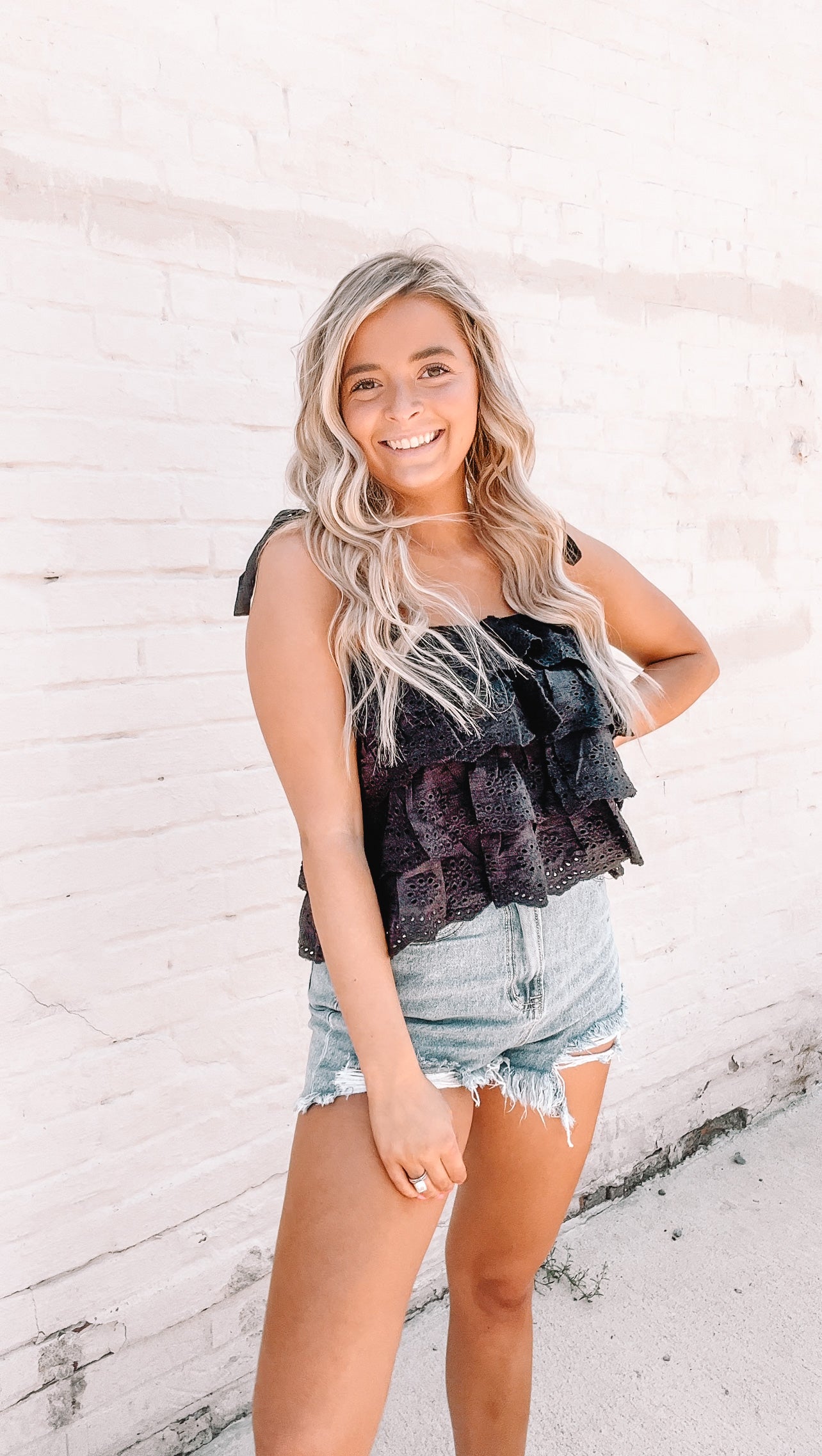 Black Ruffle Tie Strap Top