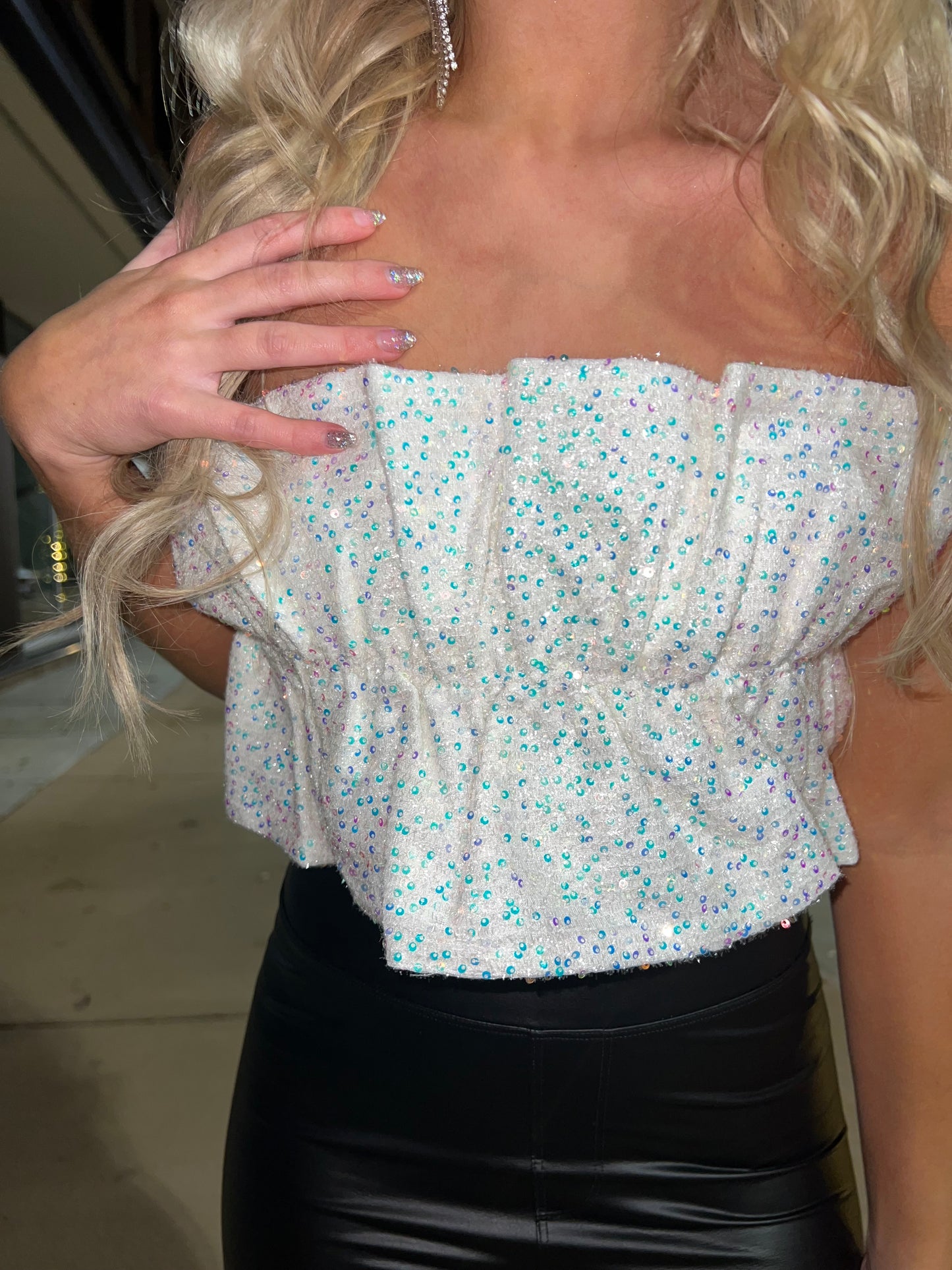 Cropped Sequin Ruffle Top