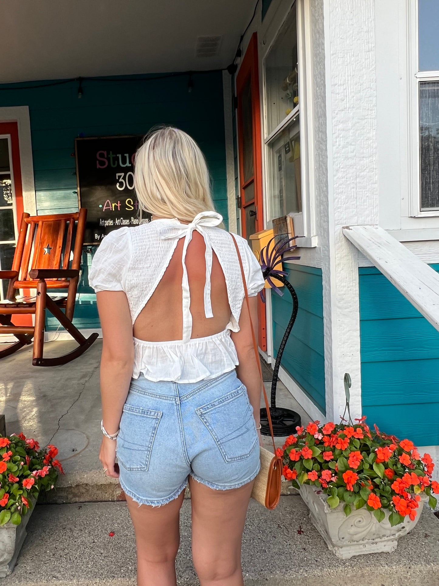 Puff Sleeve Open Back Top