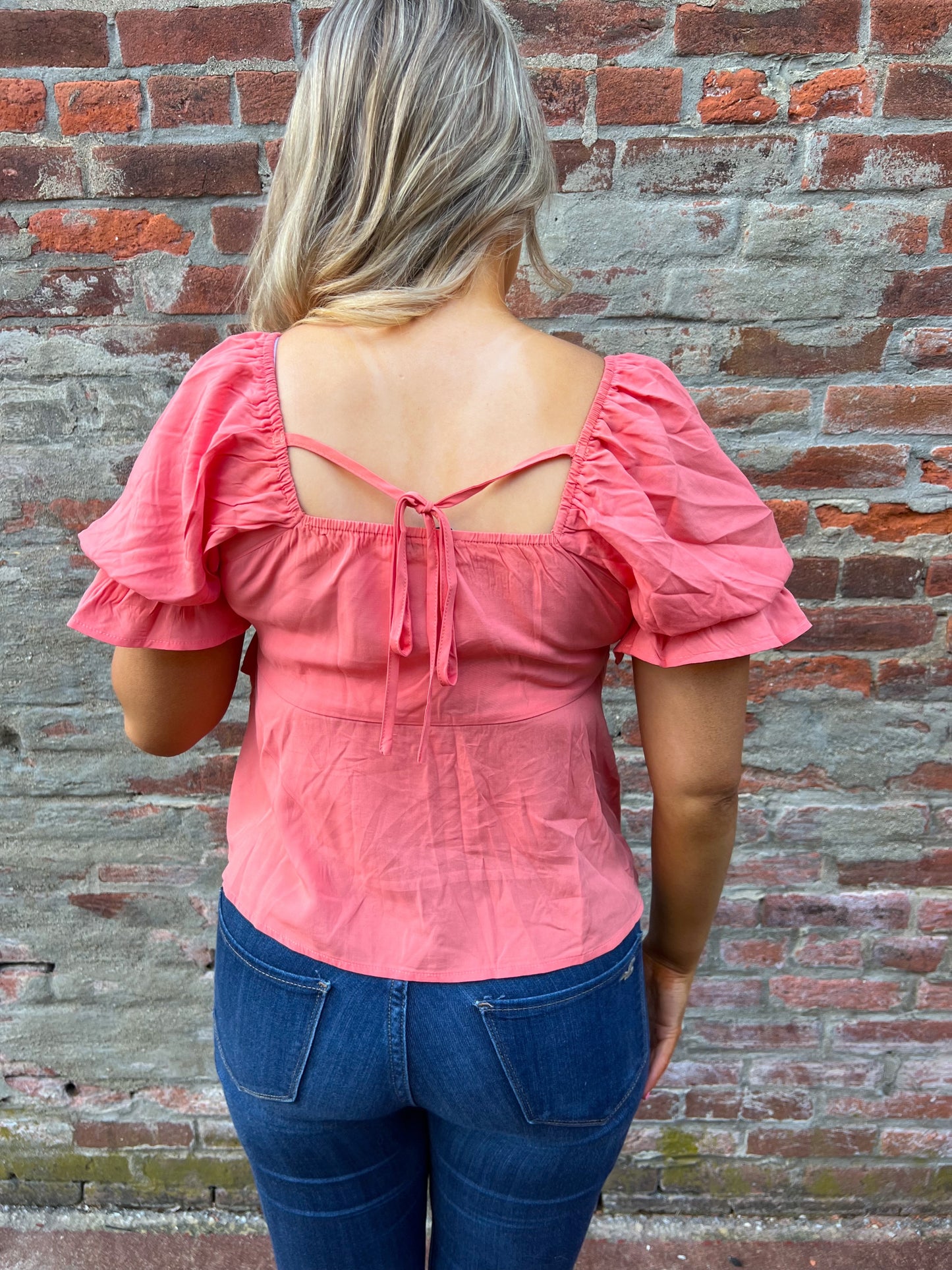 Coral Puff Sleeve Top