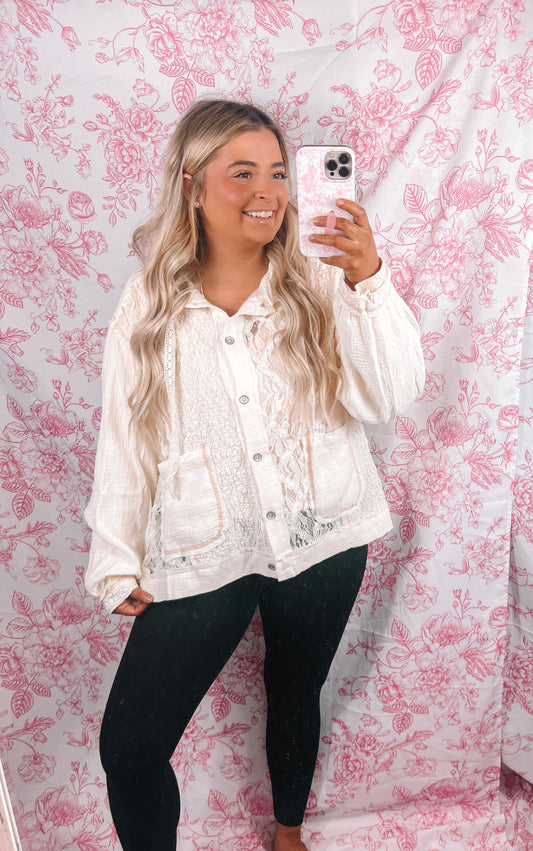 Lace Button Down Hooded Jacket
