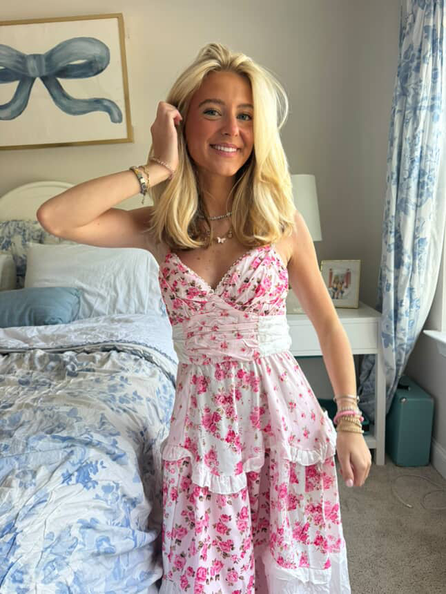 Pink Floral Lace Maxi Dress