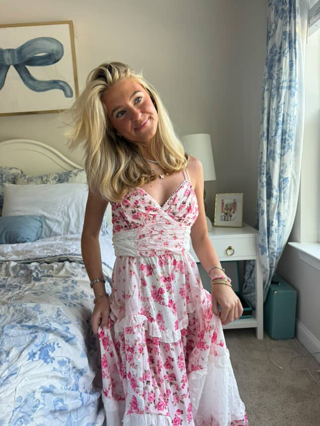 Pink Floral Lace Maxi Dress