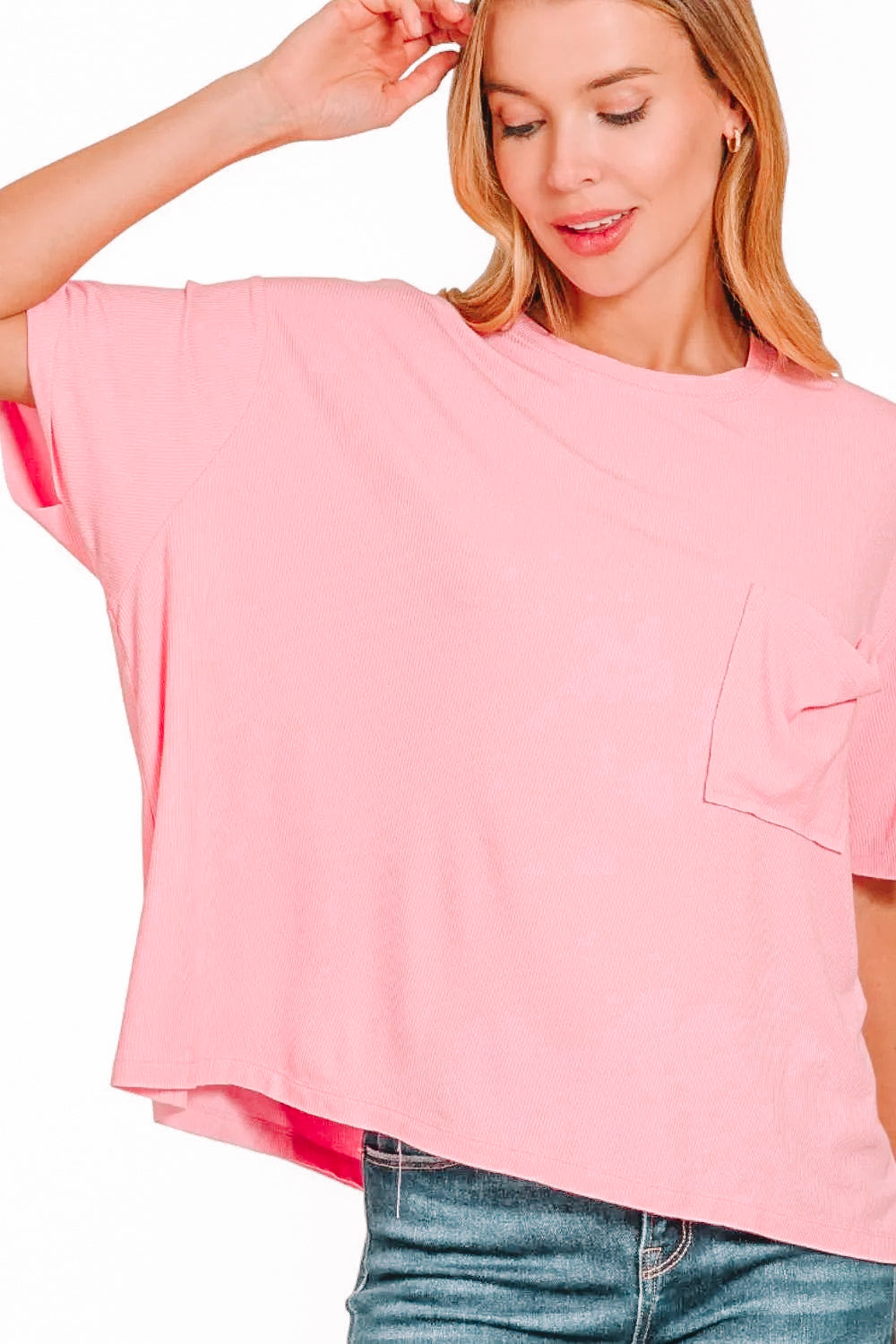 Pink Oversized Ribbed Tee