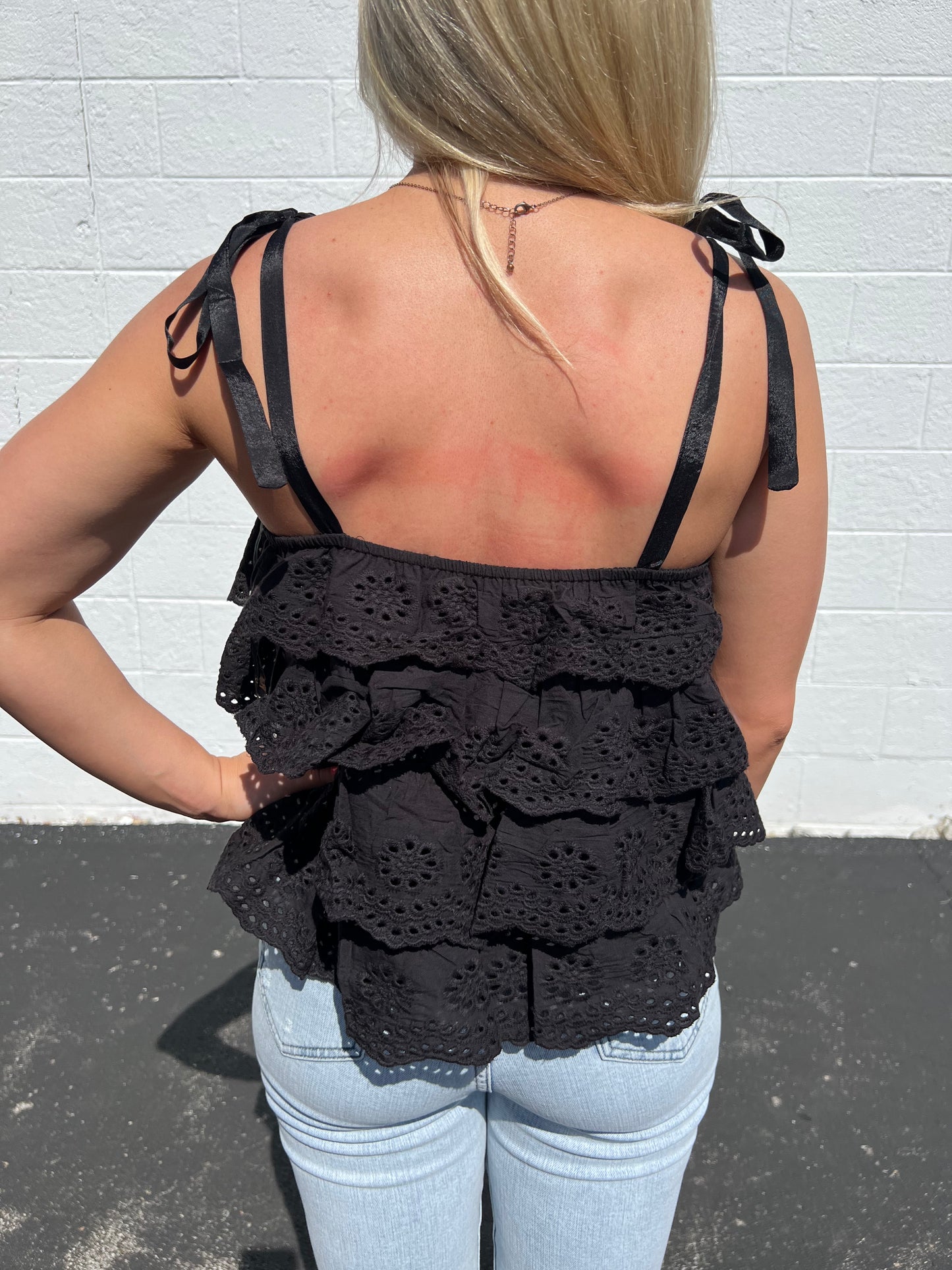 Black Ruffle Tie Strap Top
