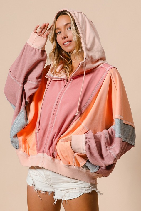 Color Block Zip Up Hoodie