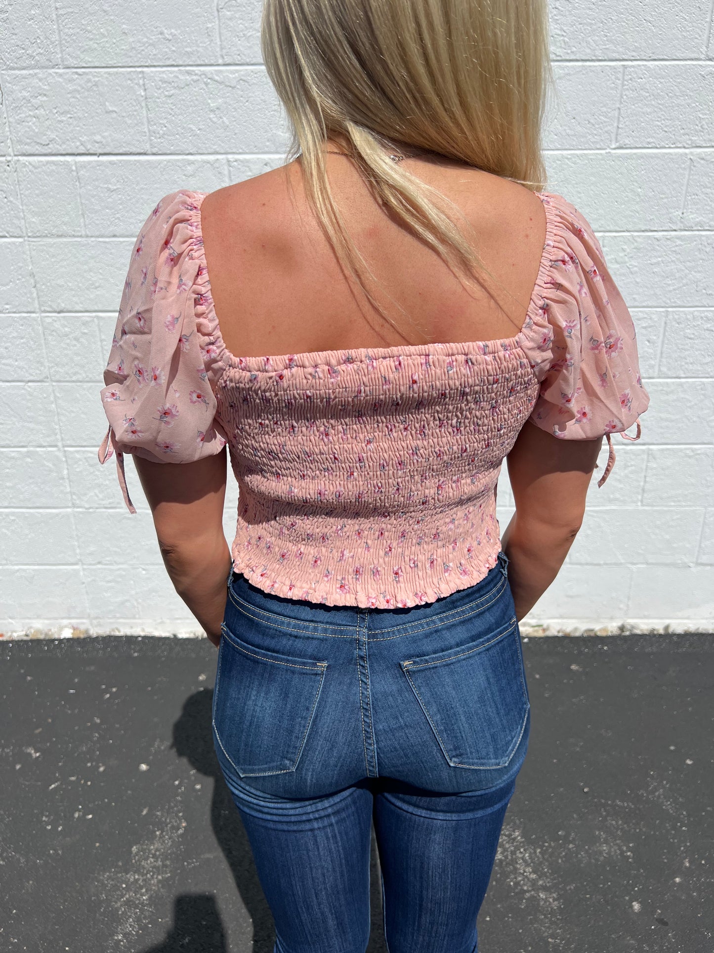 Floral Cropped Ruched Sweetheart Neck Top