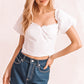 White Puff Sleeve Sweetheart Neck Top