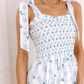Blue Floral Tied Straps Dress
