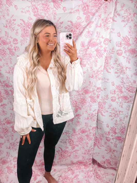 Lace Button Down Hooded Jacket