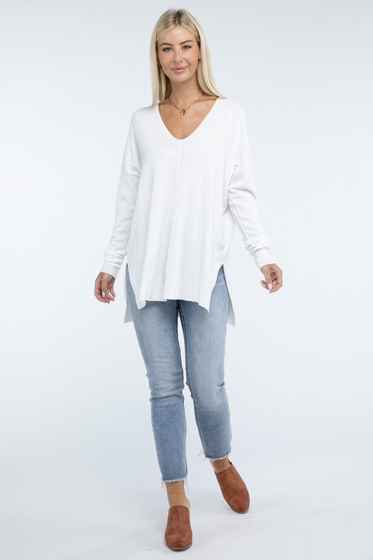 Hi-Low Hem Front Seam Sweater