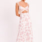 FLORAL MESH LACE TRIM MAXI DRESS WITH BUST CUTOUT