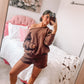 Brown Off Shoulder Sweat Set
