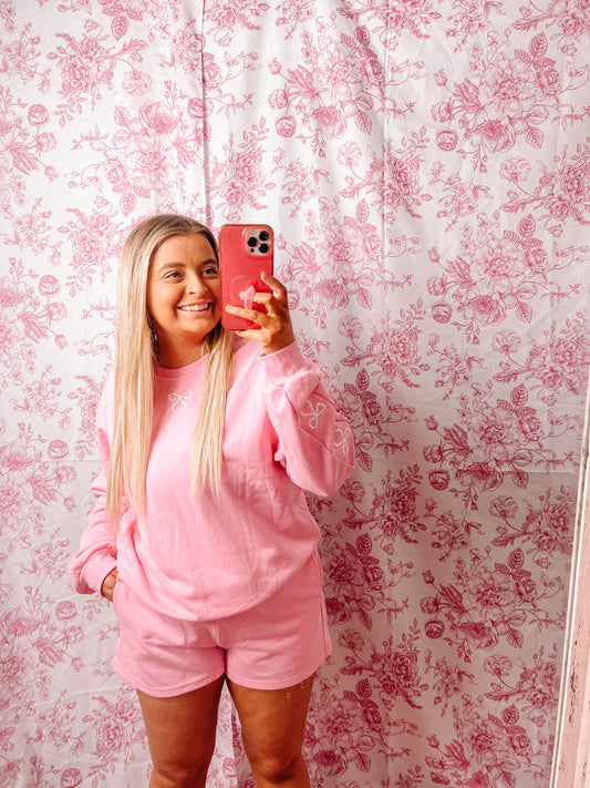 Bow Embroidered Sweatshirt and Shorts Set