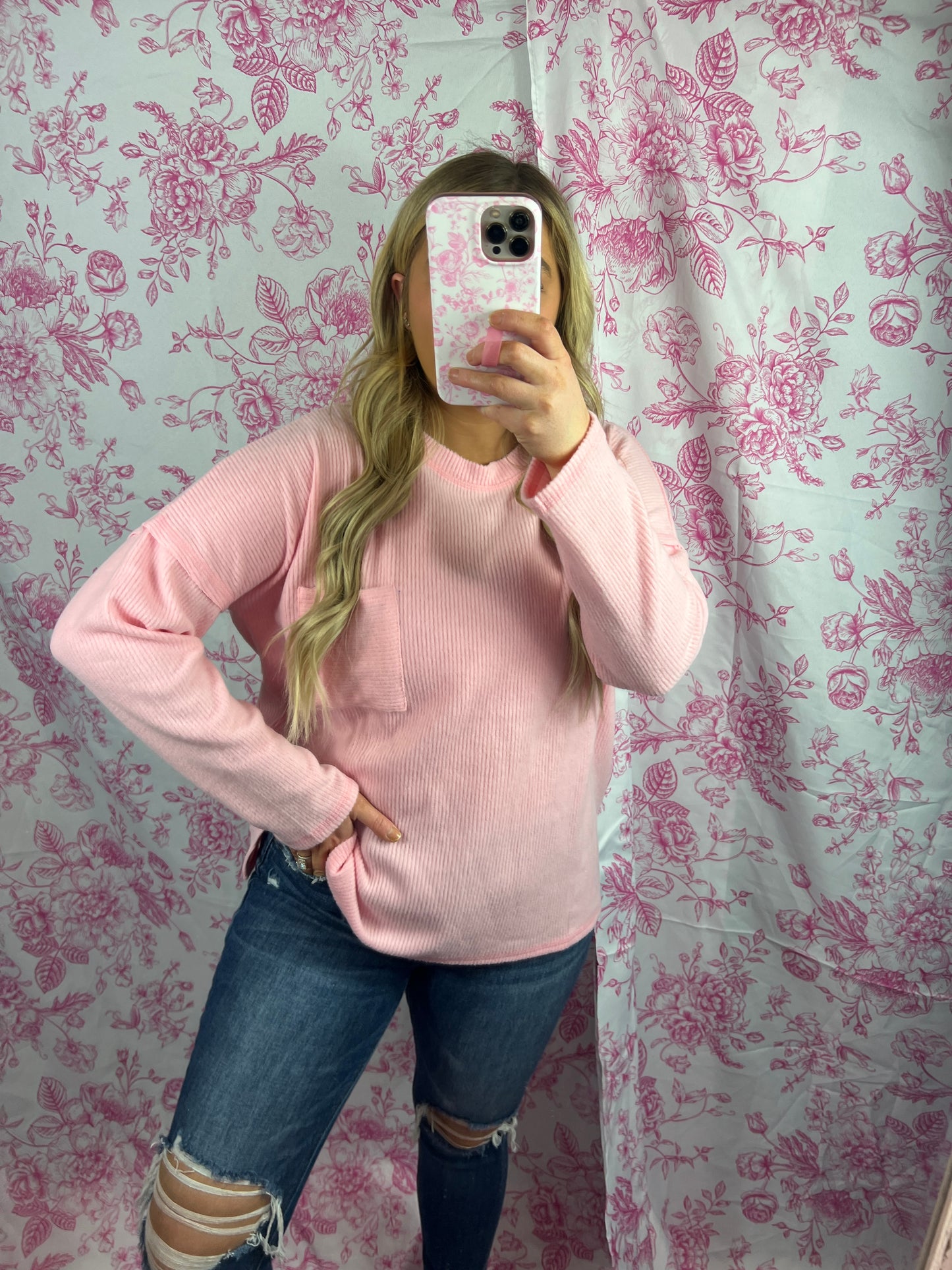 Baby Pink Ribbed Sweater
