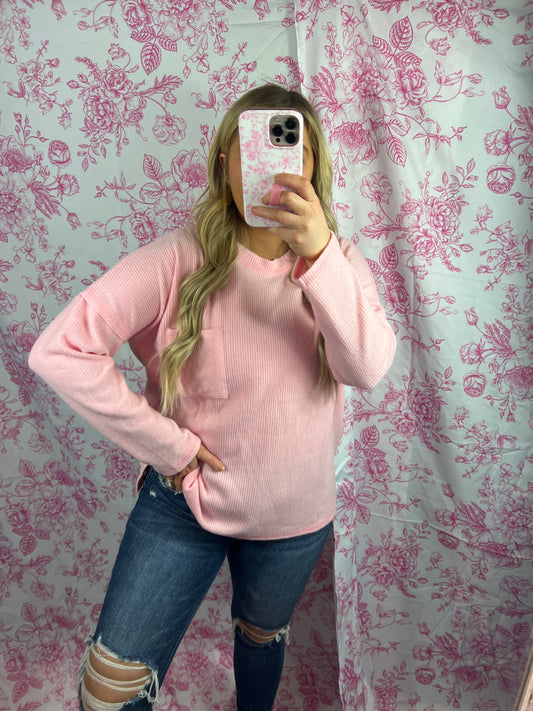 Baby Pink Ribbed Sweater