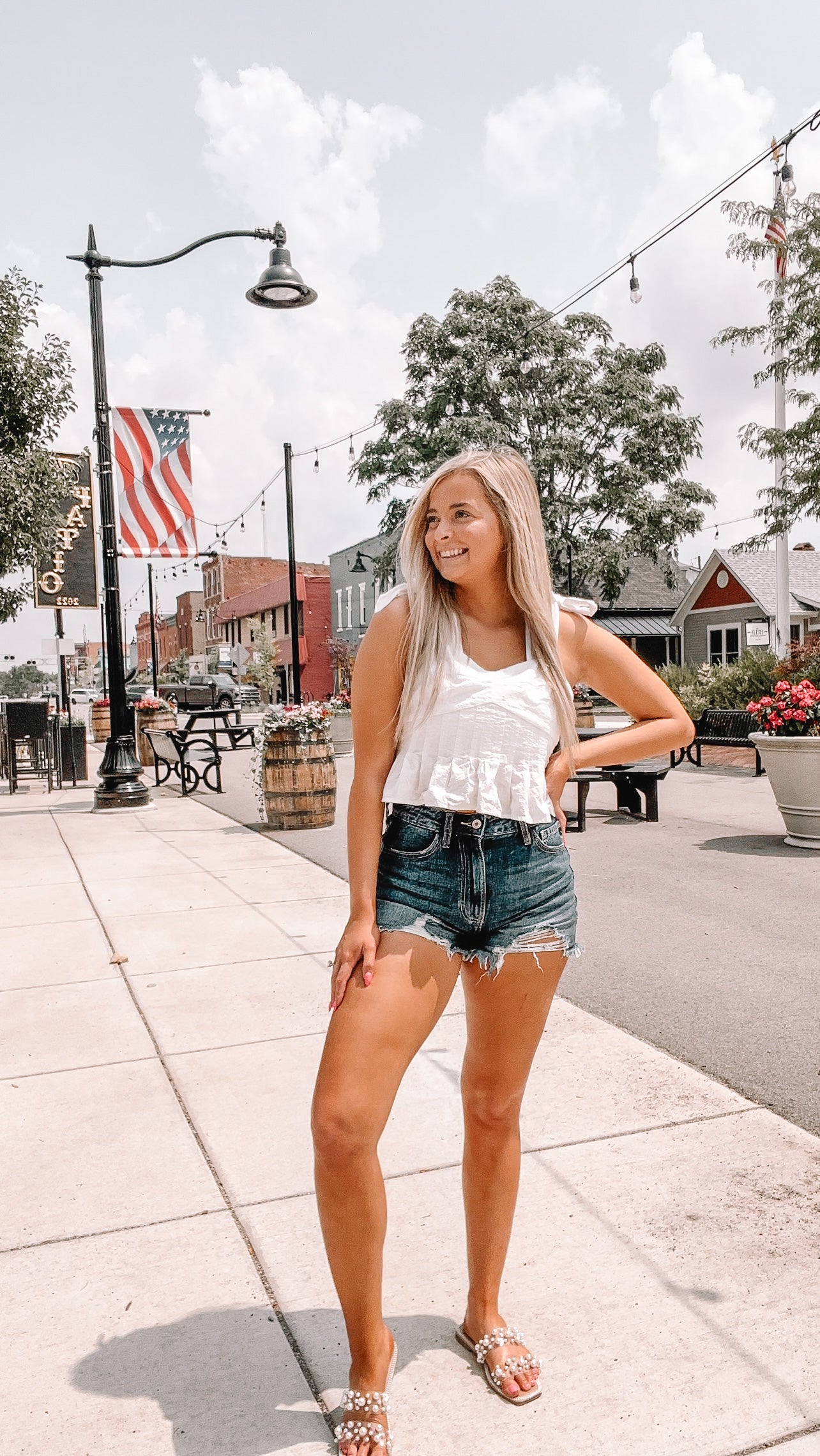 White Tie Strap Zip Up Top