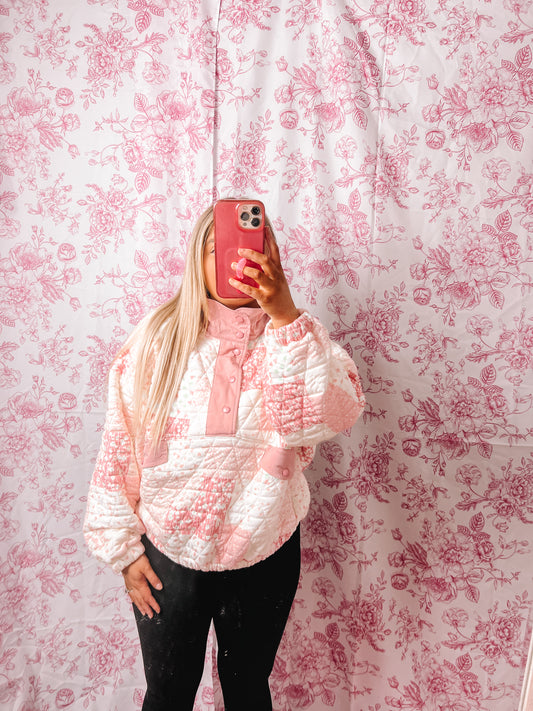 Floral Quilted Quarter Snap Sweatshirt