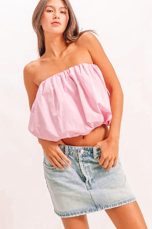 Pink Trendy Strapless Bubble Top