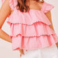 Tiered Heart Trim Square Neck Top