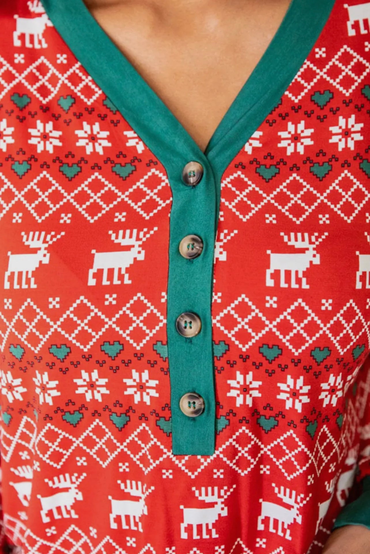 Red Henley Christmas Pajama Top