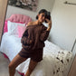 Brown Off Shoulder Sweat Set