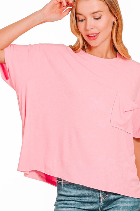 Pink Oversized Ribbed Tee
