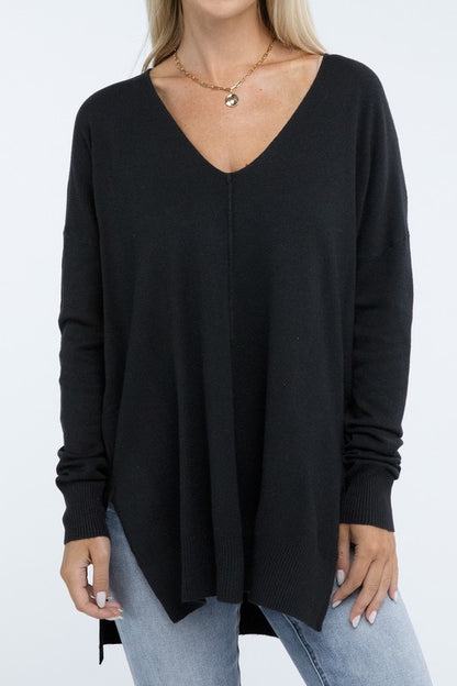 Hi-Low Hem Front Seam Sweater