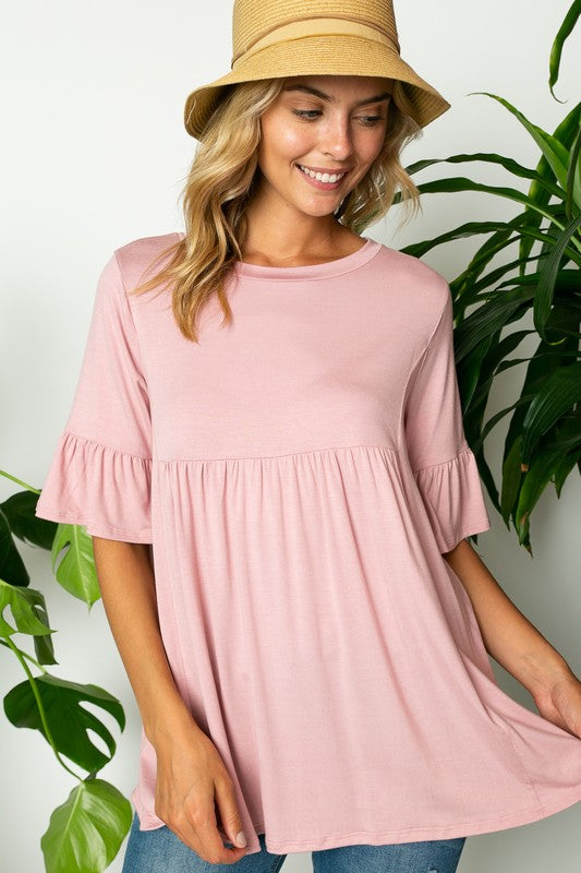 PLUS SOLID RUFFLE SLEEVE TOP