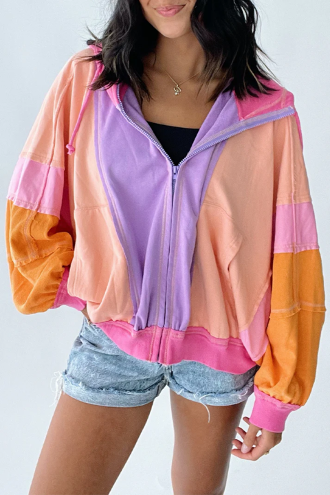 Color Block Zip Up Hoodie