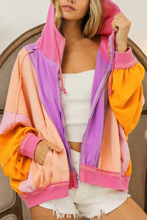 Color Block Zip Up Hoodie