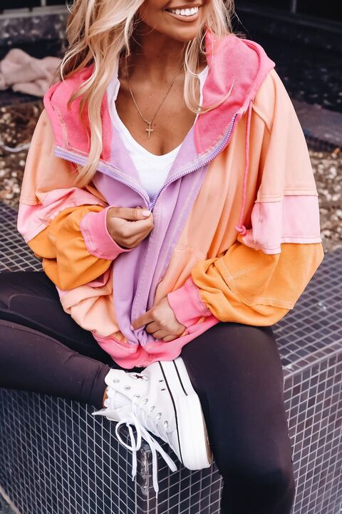Color Block Zip Up Hoodie