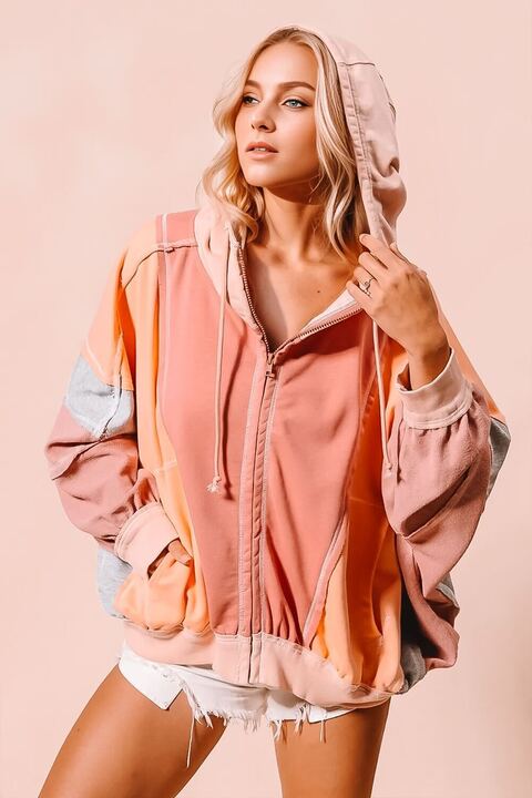 Color Block Zip Up Hoodie