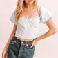 Blue Puff Sleeve Sweetheart Neck Top