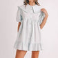 Blue Ruffled Hem Peter Pan Mini Dress