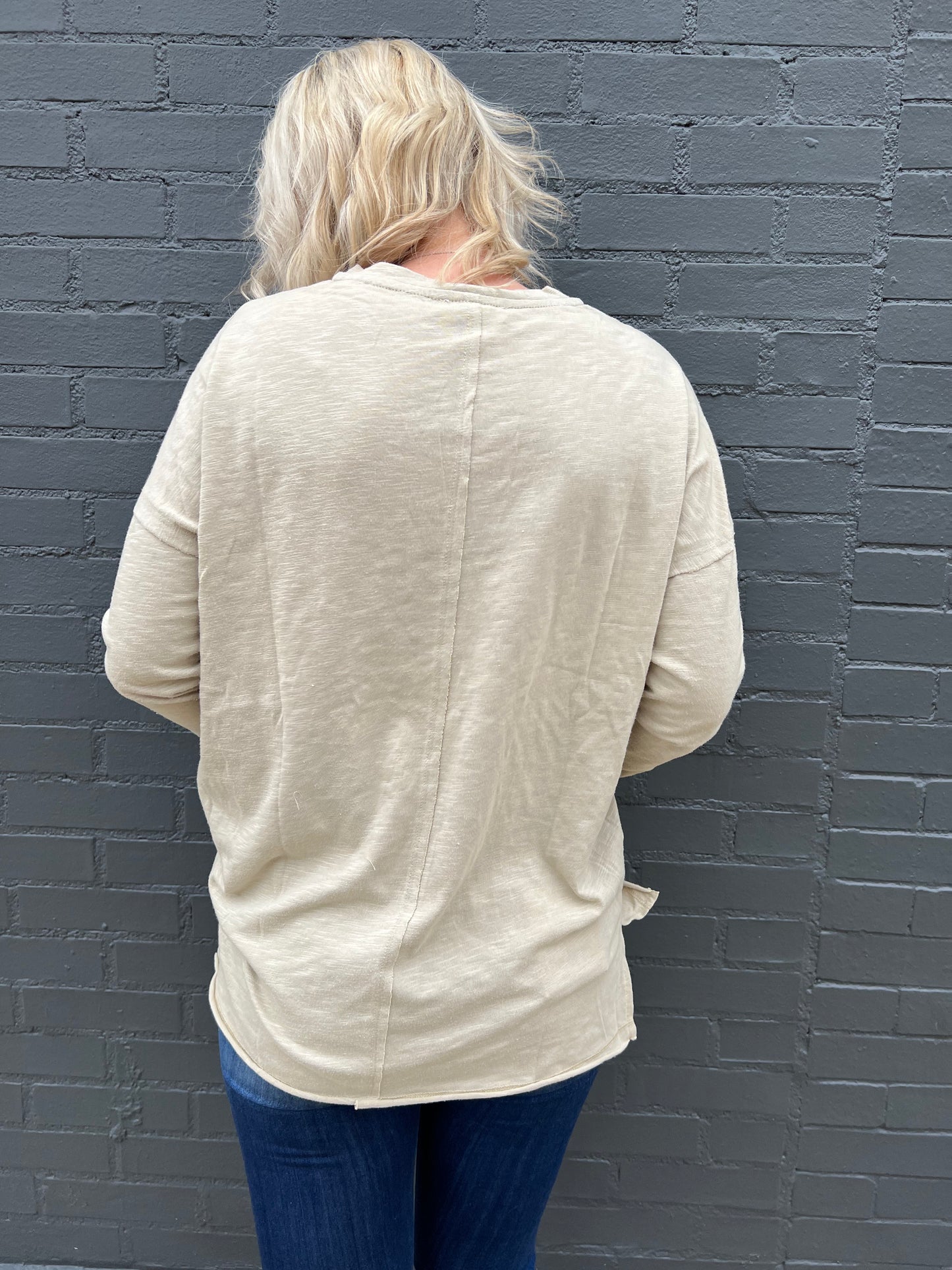 Eggshell V Neck Long Sleeve Top